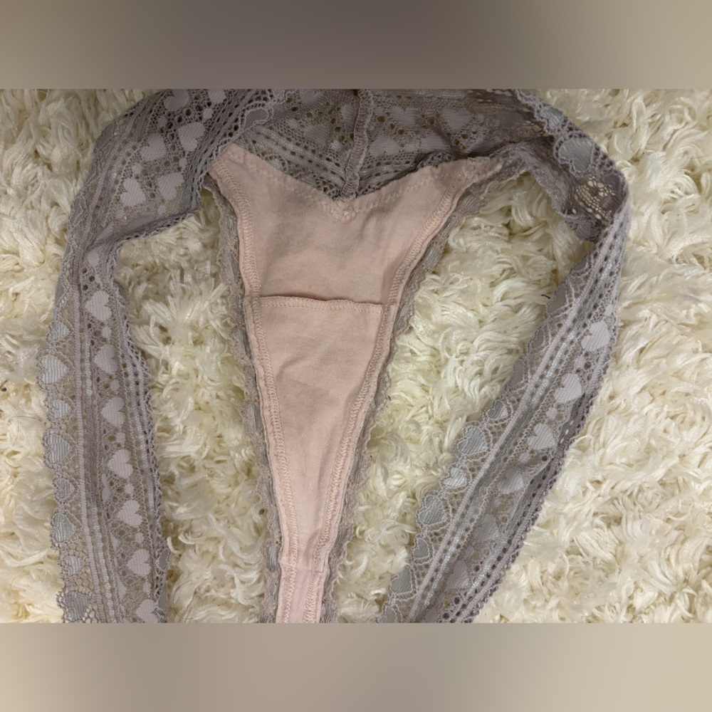 Victoria’s Secret Small Lace and Cotton Thong Pink Hearts Used Condition - Picture 3 of 5